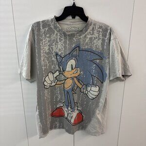 Sonic The Hedgehog Sega Graphic T Shirt‎ Mens size L AOP Faded Vintage Look